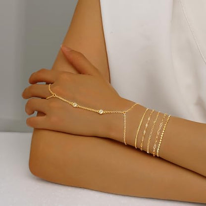 18K Gold Plated Small Cross Bracelet for Women | Tiny Cute Cross Bracelets | Beaded Bracelet | Hip Hop Knot | Hand Chain Bracelets | Gold Jewelry Gifts for Women - color: Gold Hand Chain 3#