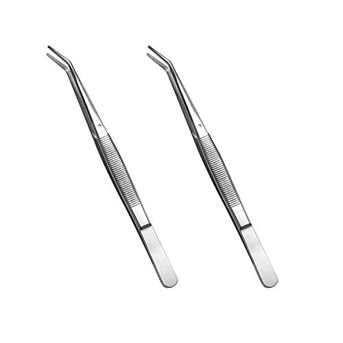 Stainless Steel Tweezers, with Curved Serrated Tip Multipurpose Sewing Machine Tweezers Forceps for Craft Repairing (2 Pcs set)