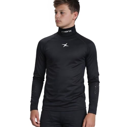 TronX Compression Hockey Shirt with Neckguard - Long Sleeves Neck Guard Neck Protect for Men Adult & Youth Boys - size: Large, style: Youth
