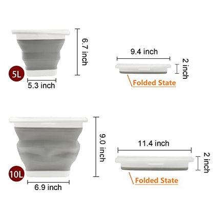 TOSSOW Premium Collapsible Plastic Bucket 5L (1.32 Gallon) Ice Buckets Soft Waterpot Mini Square Tub, Space Saving Bucket for Car Wash,Outdoor Fishing, Food Jug, Dog Bowls (Grey) - size: 5L