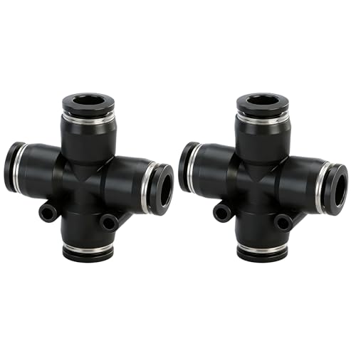 Baomain 8mm Tube OD 4-Way Cross Push to Connect Fittings - Quick Connect Air Line Fittings Connectors for 8mm Outer Diameter Pneumatic Tubing and Air Hose (2-Pack)
