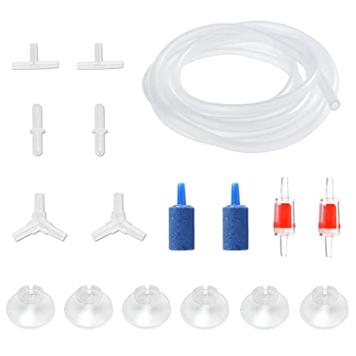 Aquarium Air Pump Accessories Kit - 15 Feet Airline Tubing Standard with Air Stones Check Valves Suction Cups and Connectors Fit All of Fish Tank Aeration Setup - color: Translucency Hose, size: 2 Blue Air Stone Cylinder