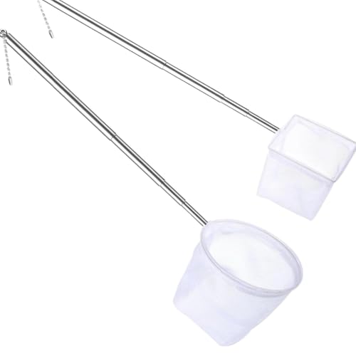 2-Pack Aquarium Fish Net - 3.3In & 2.6in Fishes Tank Shrimp Net Debris Cleaning Tools - Fast-Dry Mesh Scoop with Extendable Handle - Small Fish Net for Fish Tank for Shrimp & Bettas