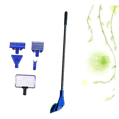 Happyyami Five One Fish Tank Cleaning Kit Handle Detachable Brushes Safe for Essential Aquarium Maintenance Tools in