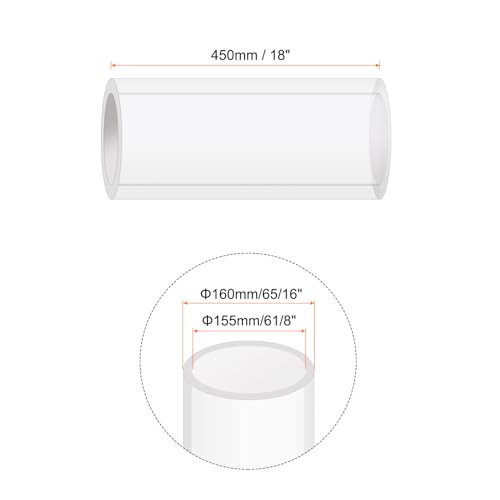 18" Clear Plastic Rigid Pipe 155mm ID x 160mm OD (6 1/8" ID x 6 5/16" OD) Acrylic Round Tubing, [for Plumbing, Hydraulics, Aquarium] - size: 6 1/8" x 6 5/16"