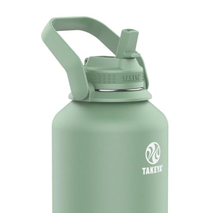 Takeya 64 oz Actives Stainless Steel Water Bottle with Straw Lid – Leakproof, Double-Wall Insulated, Keeps Drinks Cold 24 hrs/Hot 12 hrs, BPA-Free, Powder-Coated, Gym & Travel, Cucumber - color: Cucumber, size: 64 Ounces