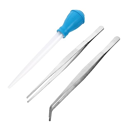 3pcs Aquarium Cleaning Tools Fish Tank Pipette Straight Curved Tweezers and Gravel Vacuum for Cleaning and Fish Feeding