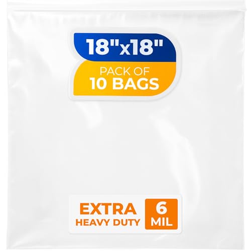 18" x 18" Reclosable Plastic Zip Bags, Pack of 10, 6 Mil Heavy-Duty Clear Poly Bags, Resealable for Food, Clothes, Hardware, Jewelry - size: 18"W x 18"H