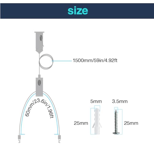 10 Set / 20 pcs Lighting Light Suspension Kit, 5ft Adjustable Luminaire Hanging Wire, 2ft Not Adjustable Steel Cable for Commercial Aquarium LED Panel Light LED Shop Lights Aquarium Lights