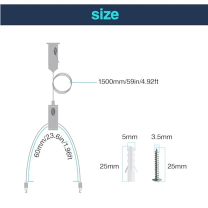 10 Set / 20 pcs Lighting Light Suspension Kit, 5ft Adjustable Luminaire Hanging Wire, 2ft Not Adjustable Steel Cable for Commercial Aquarium LED Panel Light LED Shop Lights Aquarium Lights