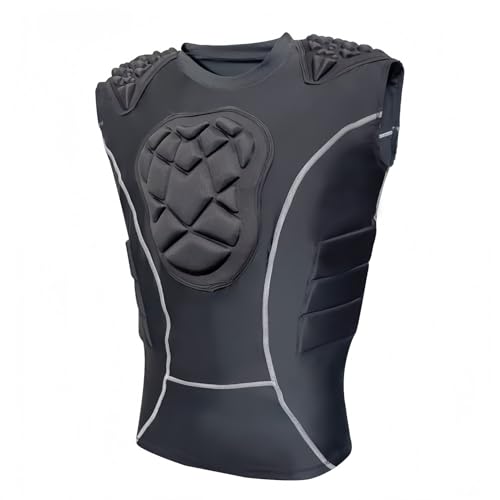 Topeter Padded Compression Shirts with Chest Guard, Rib Protector & Shoulder Pads for Contact Sports - size: Large