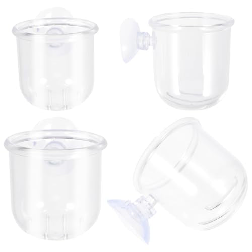 VALICLUD 4pcs Glass Feeding Cups Fish Food Dish Water Grass Container Aquarium Tank Feeder Multi-Function Fish Feeding Food Holder for Betta and Shrimp