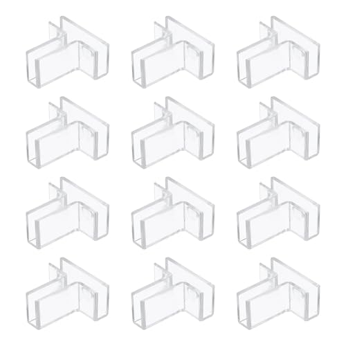 uxcell 12Pcs Plastic Glass Connector, Suitable for 5mm Thick t Shaped Glass to Glass Clamp, Fixing Bracket Rimless Clip Holder for Aquarium Fish Tank Display Shelves, Transparent