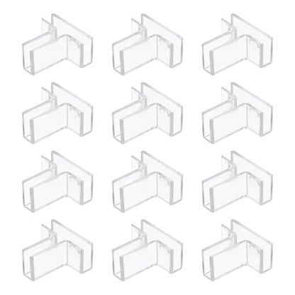 uxcell 12Pcs Plastic Glass Connector, Suitable for 5mm Thick t Shaped Glass to Glass Clamp, Fixing Bracket Rimless Clip Holder for Aquarium Fish Tank Display Shelves, Transparent