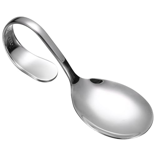 uxcell Stainless Steel Curved Handle Spoon, Mirror Polished Oval Bent Serving Spoons for Home Restaurants Kitchen Dining Salad Seafood Sushi Buffet Cooking Utensils, Silver - color: Silver