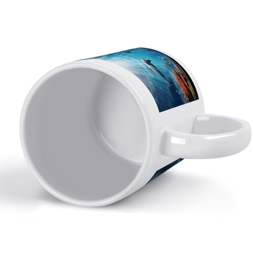 11oz White Ceramic Coffee Mug Funny Blue Ocean Underwater Fish Tea Cup Microwave & Dishwasher Safe, Lead-Free for Home Office Daily Use & Gifting