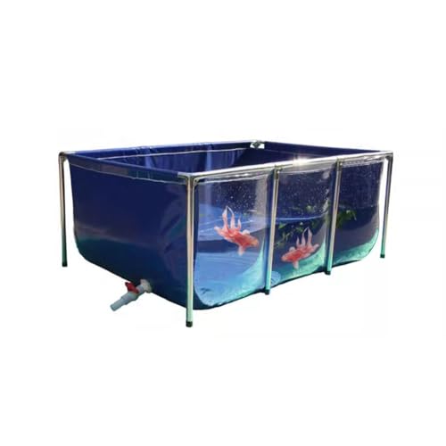 PVC Canvas & Steel Pipe Frame, Large Aquarium Pool Pond for Fish & Aquatic Pets, Transparent Viewing Window Panel, Easily Assembled(140x140x71cm)