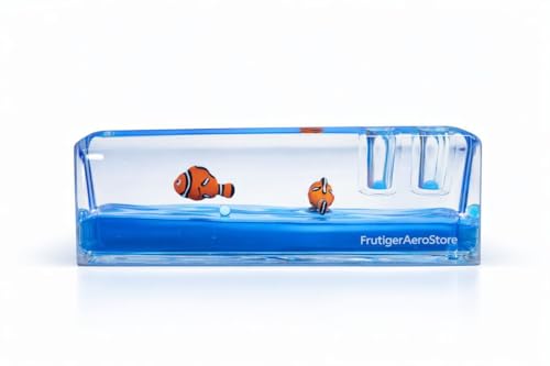 Aquarium Pencil Holder with Floating Fish, Desk Organizer Pen Holder, Frutiger Aero Aesthetic Office Desk Decor, Blue Water Pen Holder