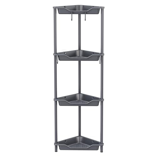 Orimade Rustproof 4 Tier Floor Standing Corner Shower Caddy Organizer, Plastic Metal Splicing Floor Corner Shelf Rack Storage Stands for Bathroom,10.8 x 10.8 x 44.6 inches, Grey - color: Grey, size: 4 Tier