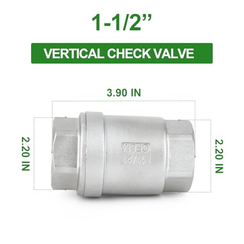 1PCS 304 Stainless Steel 1-1/2" Female Vertical Check Valve，Backflow Prevention, One Way Spring Check Valves CF8 WOG 1000 - size: 1-1/2"(Vertical)