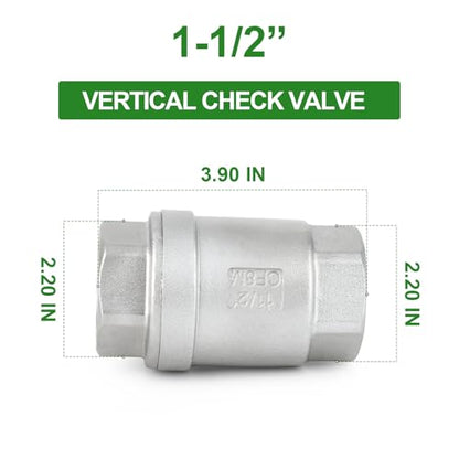 1PCS 304 Stainless Steel 1-1/2" Female Vertical Check Valve，Backflow Prevention, One Way Spring Check Valves CF8 WOG 1000 - size: 1-1/2"(Vertical)