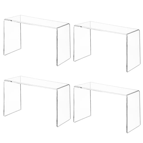 4 Pack Acrylic Risers Display Stands, Display Stands for Collectibles, Clear Acrylic Shelf for Show Decor Display, Toys, Cupcake (9.2 x 3 x 5 inches)