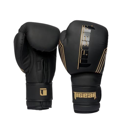 Tigear Surge Pro Boxing Gloves for Men Women & Kids | Engineered Leather Muay Thai Gloves, MMA Gear, Kickboxing Heavy Bag Training and Sparring - color: Black/Gold, size: 16 oz