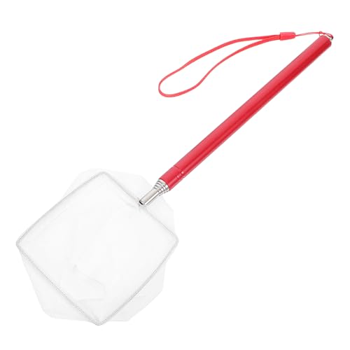 FRCOLOR Mini Telescopic Shrimp Net with Fine Mesh, Portable Small Fish Aquarium Net for Breeding Tanks, Red Extended Handle Aquarium Accessory for Fish Tank Cleaning