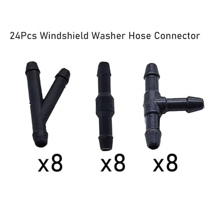 24Pcs Windshield Washer Hose Connector Kit 3-way(T-type) 3-way(Y-type)2-way (I-type) fit for Most Car Windshield Washer Tubing