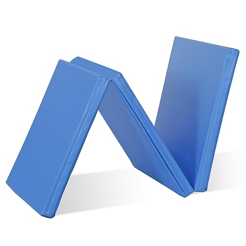 ZENY 2’’ Thick Tri-fold Folding Gym Exercise Mat Extra Thick Gymnastics Mat Tumbling Mat with Carrying Handles for Home Workout, Core Workouts, Stretching, MMA, Yoga - color: blue
