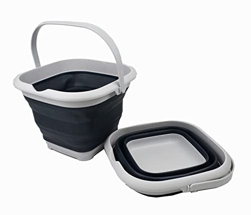 SAMMART 8.5L (2.2 Gallon) Collapsible Square Handy Bucket/Foldable SquareWater Pail/Portable Tub with Handle. Size 31cm (Square) (Grey/Slate Grey (Set of 2)) - color: Grey/Slate Grey (Set of 2)