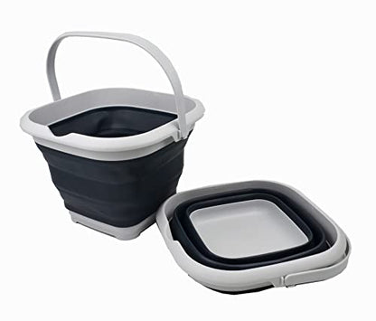SAMMART 8.5L (2.2 Gallon) Collapsible Square Handy Bucket/Foldable SquareWater Pail/Portable Tub with Handle. Size 31cm (Square) (Grey/Slate Grey (Set of 2)) - color: Grey/Slate Grey (Set of 2)