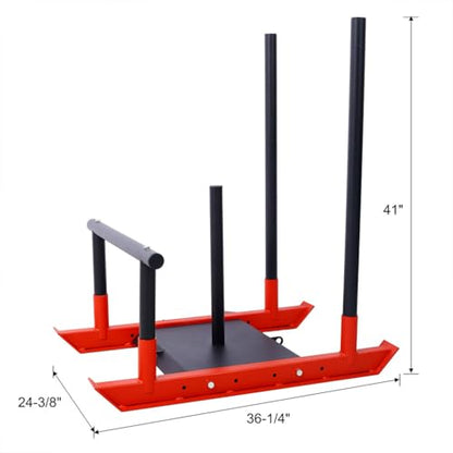Weight Sled for Strength and Speed Training, Push Pull Workout Sled with Harness and Straps, Fitness Power Sled for Athletic Exercise, Compatible with 1" and 2" Weight Plates