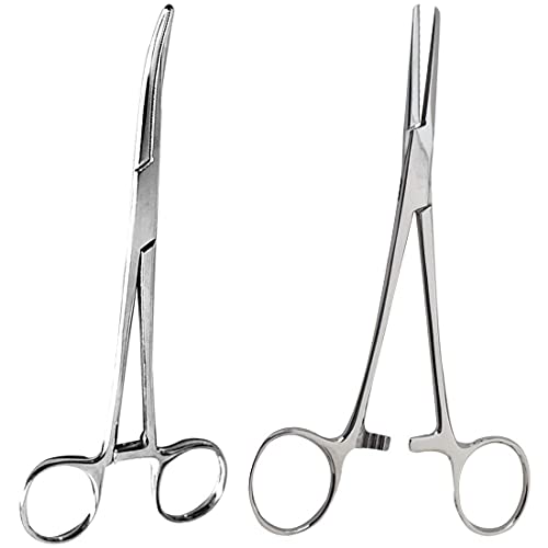 SURGICAL ONLINE 2 Piece Curved & Straight 8" Hemostat Set, Stainless Steel Locking Tweezer Clamps - Ideal Hemostats for Nurses, Fishing Forceps, Crafts and Hobby