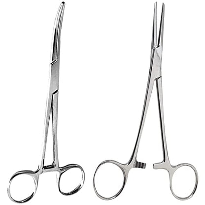 SURGICAL ONLINE 2 Piece Curved & Straight 8" Hemostat Set, Stainless Steel Locking Tweezer Clamps - Ideal Hemostats for Nurses, Fishing Forceps, Crafts and Hobby