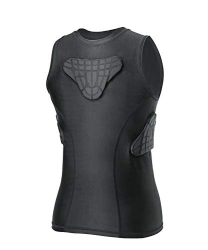 Youth Padded Compression Shirt Vest Rib Chest Protector Football Baseball - color: Padded Vest Black, size: Small