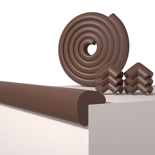 Baby Proof Edge Corner Protector, 6.56FT 0.47''Th L-Shape Furniture Corner & Edge Safety Bumper with 6 Corners, Pre-Taped, Soft NBR Rubber Foam Desk Edge Cushion Wall Corner Protector (Coffee) - color: Dark Brown, size: 0.47''Th (6.56ft)