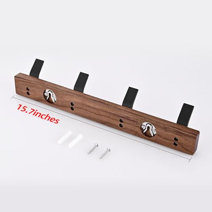 Coat Rack Wall Mount - 15.7 Inches Walnut Wood Coat Hooks Coat Rack Wall Mount with 4 Hooks Black Aluminum Coat Hooks for Hanging Coat Hat Bag Hat Rustproof Coat Hanger - size: 4 Hooks