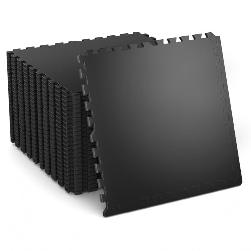 0.6" Thick Rubber Top Gym Flooring Mats for Home Gym - color: Black-0.6", size: 96 Sq Ft (24 Tiles)