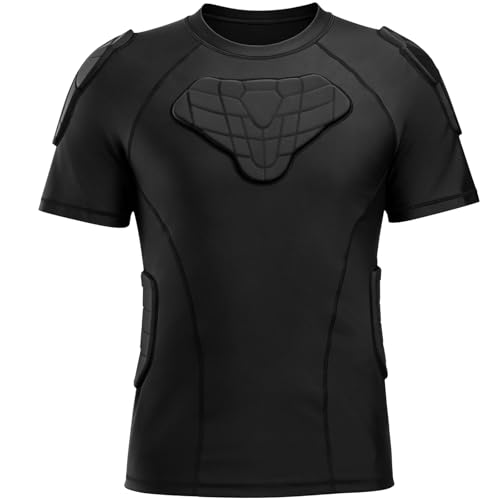 Zicac Men's Sports Shock Rash Guard Compression Padded Shirt Soccer Basketball Protective Gear Chest Rib Guards - color: Black-1, size: Large