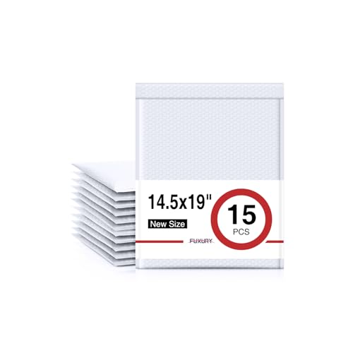 Fuxury Bubble Mailers 14.5x20" 15 Pack White Extra Large Padded Envelopes Usable Size 14.5x19" Self Seal Bubble Envelopes Padded Mailers Shipping Bags for Mailing book Clothes Small Business #7