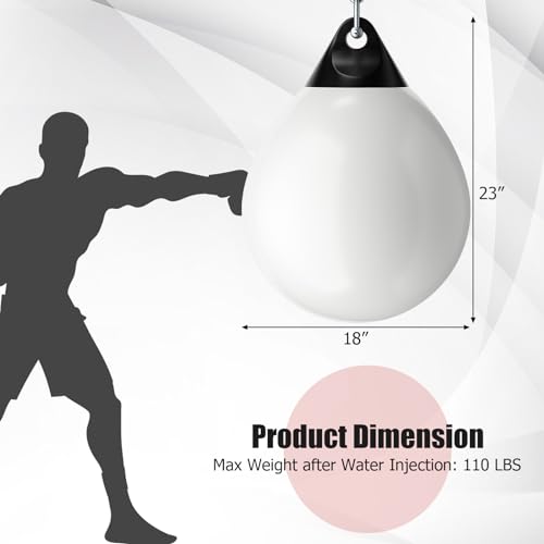 GYMAX Punching Bag, Water Aqua Bag w/Water Injector & Hanging Accessories, Folding Heavy Duty Boxing Bag for Home Gym, Boxing Training Equipment for Adults - style: White, 110LBS