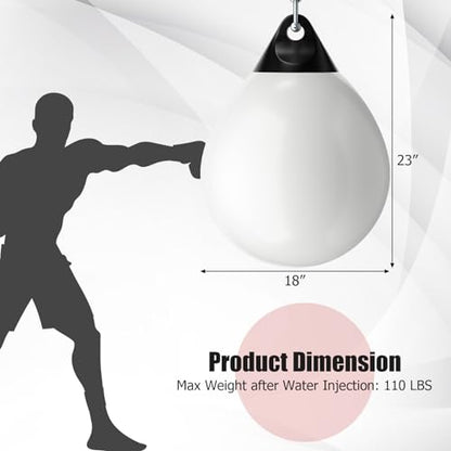 GYMAX Punching Bag, Water Aqua Bag w/Water Injector & Hanging Accessories, Folding Heavy Duty Boxing Bag for Home Gym, Boxing Training Equipment for Adults - style: White, 110LBS