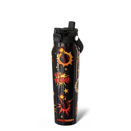 Frost Buddy 32oz Insulated Water Bottle - Straw & Chug Lid - Leak-Proof - color: Hittin' Bombs, size: 32 Ounces