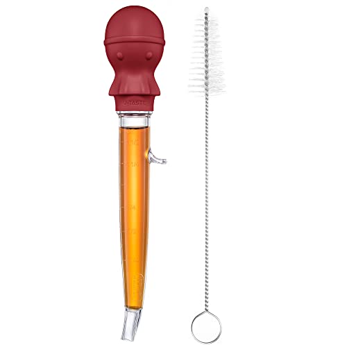 U-Taste 1.5oz Angled Turkey Baster - 228.2ºF Heat Resistant Food Grade Tritan and Silicone Large Octopus Bulb Baster Set with Cleaning Brush for Cooking Basting Meat Poultry Beef Chicken (Red) - color: Red
