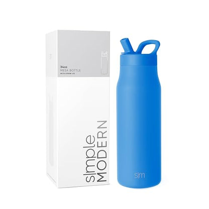 Simple Modern Insulated Water Bottle with Manual Straw | 34oz | Blue - color: Supersonic Blue, style: 34oz