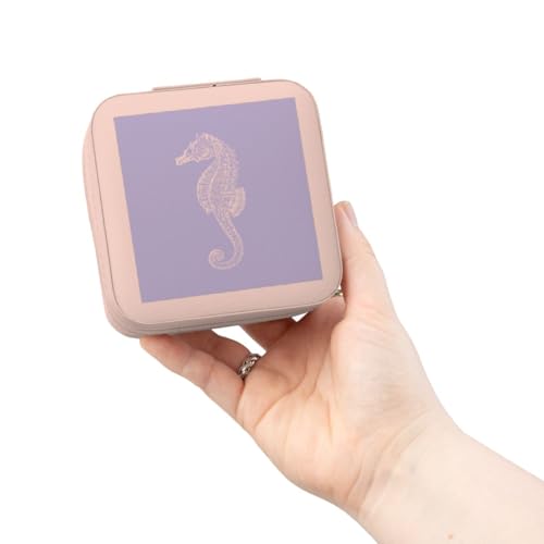 3dRose Lilac purple Seahorse print. Sea Horse Ocean marine beach aquarium Jewelry Travel Case Pink