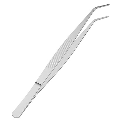 7.1 Inch Stainless Steel Tweezers with Curved Pointed Serrated Tip, Perfectly Aligned, 3/64 Inch Thickness Stainless Steel, Multipurpose Daily Garden Home Lab Craft Repairing Tool