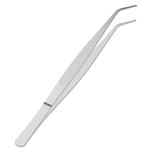 7.1 Inch Stainless Steel Tweezers with Curved Pointed Serrated Tip, Perfectly Aligned, 3/64 Inch Thickness Stainless Steel, Multipurpose Daily Garden Home Lab Craft Repairing Tool