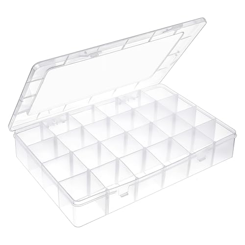 Molain 24 Grids Large Plastic Organizer Box, Clear Storage Box with Adjustable Dividers Container Craft Storage for Jewelry, Art DIY Crafts, Washi Tapes, Fishing Tackle, Beads and Small Parts